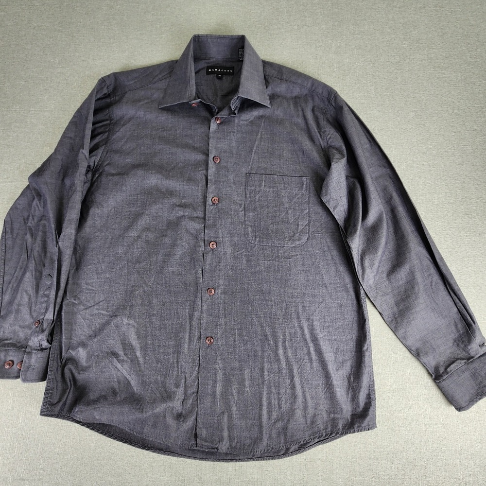 Baracuta Charcoal Gray Long Sleeve Button Down Shirt Mens Medium 100% Cotton EUC
